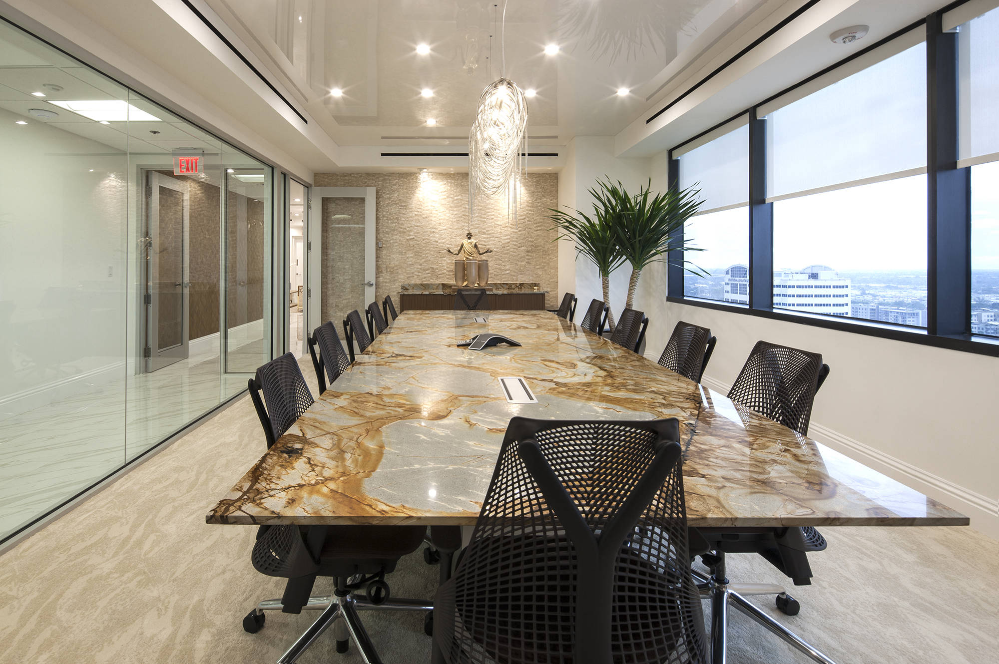 conference room with quartzite conference table 