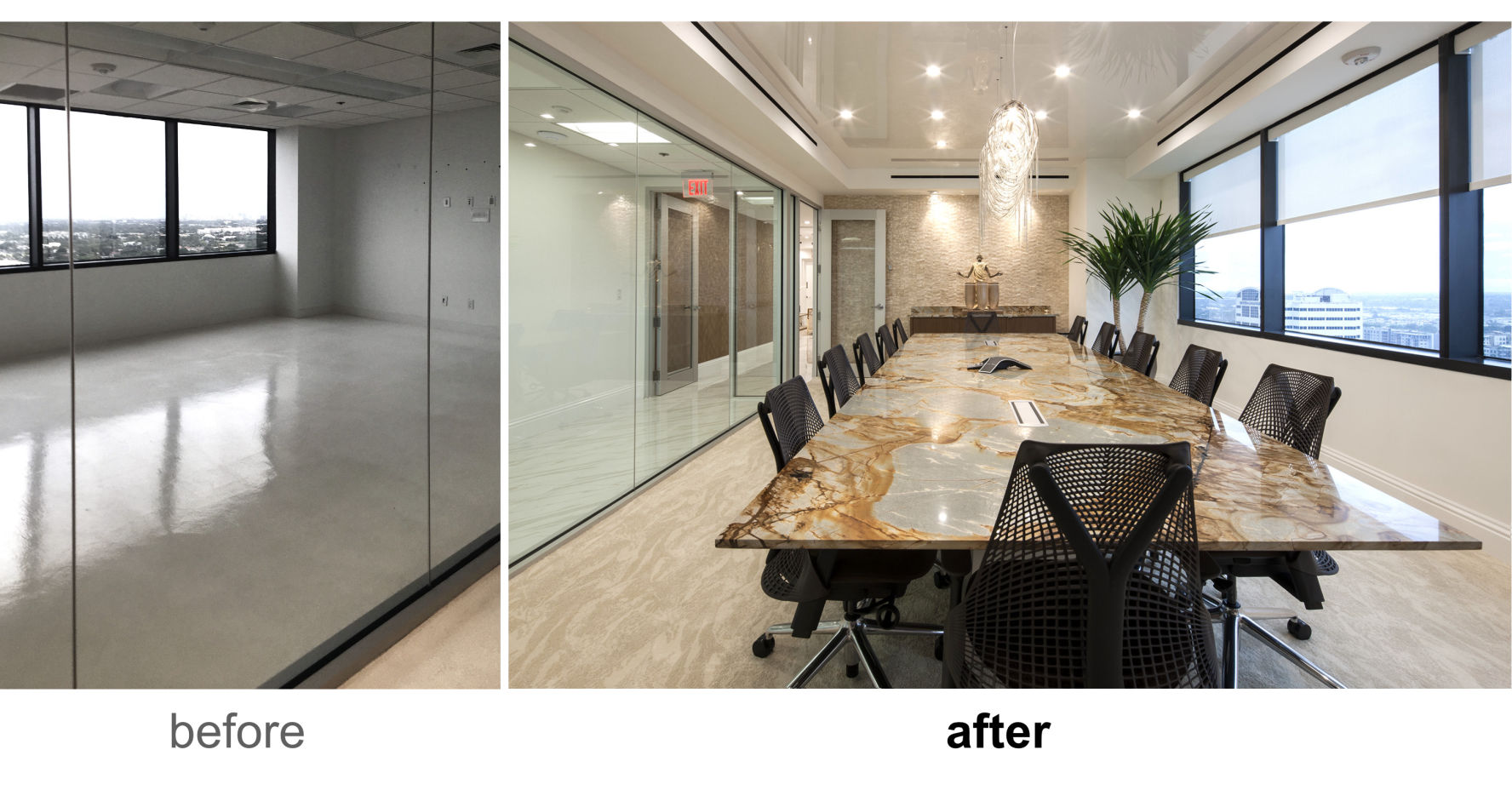 Penthouse Broward before after of conference room
